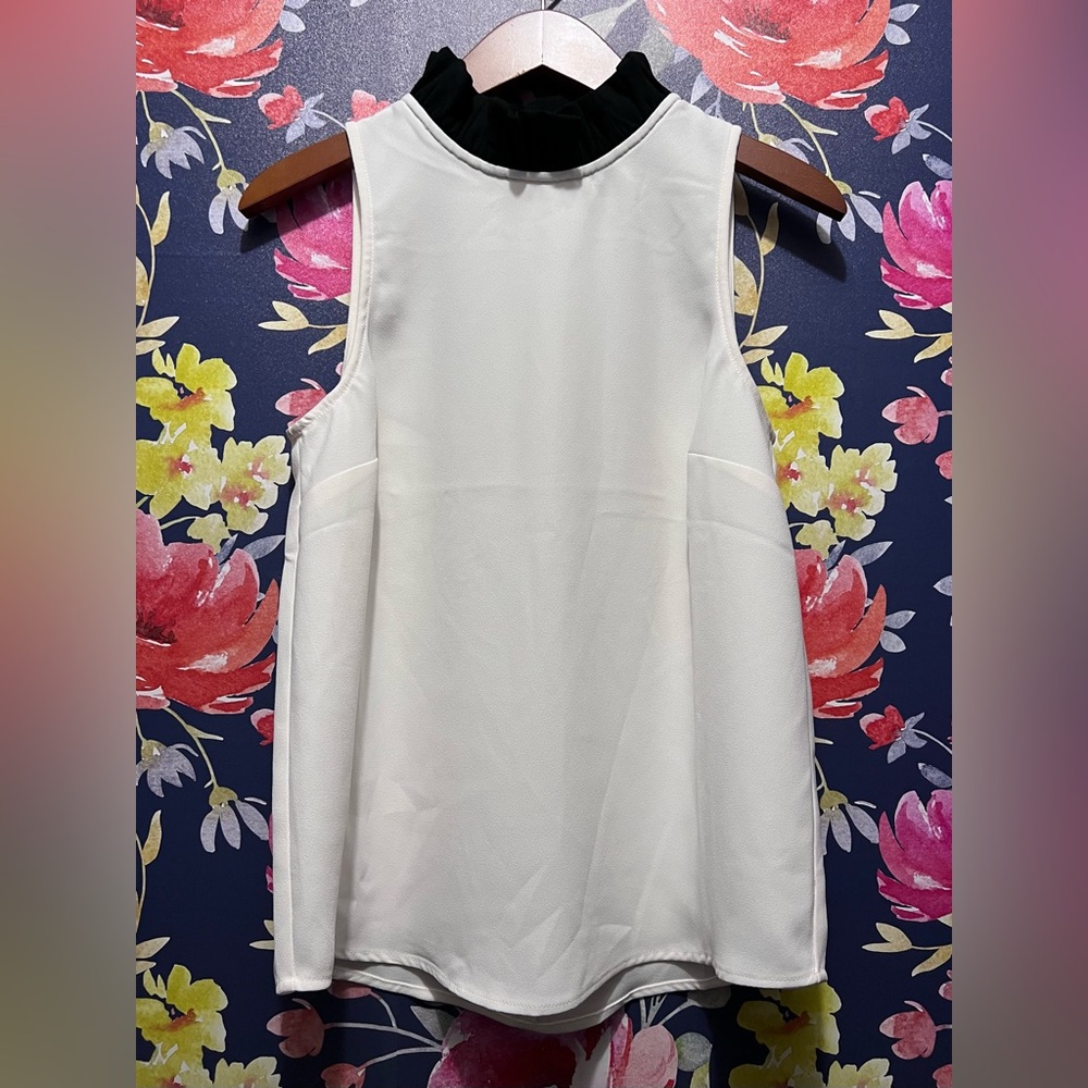 J. Crew White Blouse with Black Ruffle Neck